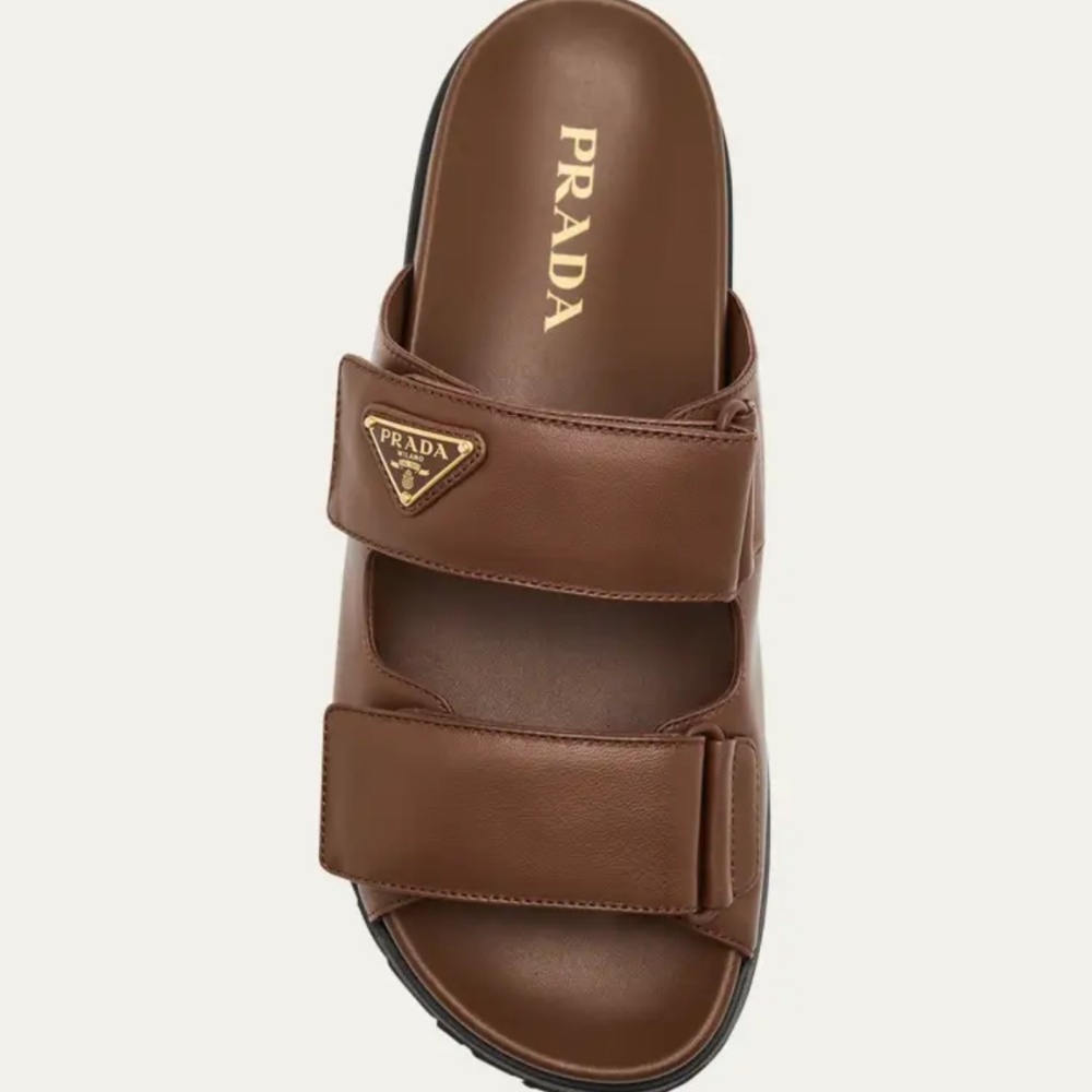 PRADA Leather Double-Grip Slide Sandals